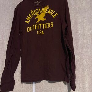 American Eagle Outfitters Plum color Long Sleeve Tee with Yellow Logo